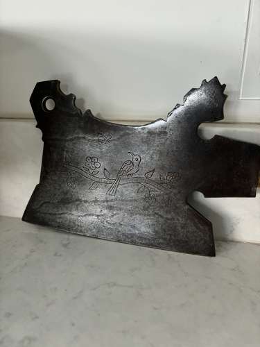 Large Victorian Chicken Shaped Cleaver with Engraving