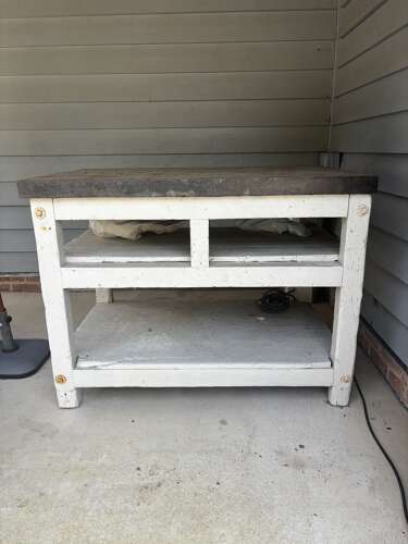 Victorian Pine Printers Table - Heavy Iron Top - Great Centre Piece