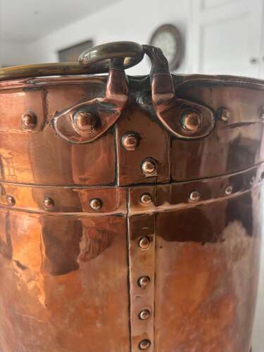 Large Victorian Copper Rivetted Coal Bucket. Great for Kindling Etc