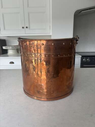 Large Victorian Copper Rivetted Coal Bucket. Great for Kindling Etc