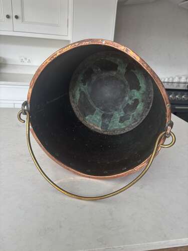 Large Victorian Copper Rivetted Coal Bucket. Great for Kindling Etc