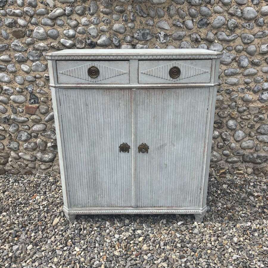 Late Victorian Gustavian Painted Pine Cupboard with Drawers Over - Swedish Pale Blue