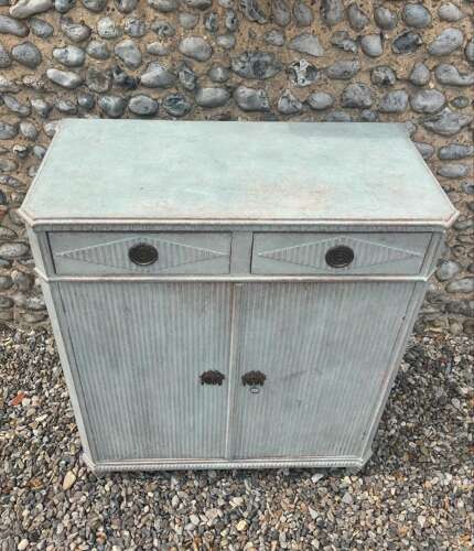 Late Victorian Gustavian Painted Pine Cupboard with Drawers Over - Swedish Pale Blue