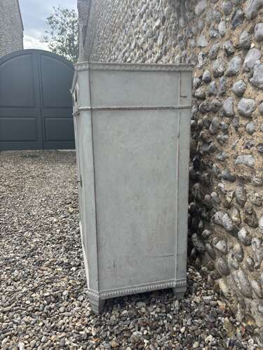 Late Victorian Gustavian Painted Pine Cupboard with Drawers Over - Swedish Pale Blue