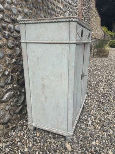 Late Victorian Gustavian Painted Pine Cupboard with Drawers Over - Swedish Pale Blue