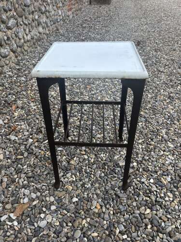 Early 20thC Heavy Cast Iron Table with Enamel Top. Registered No.