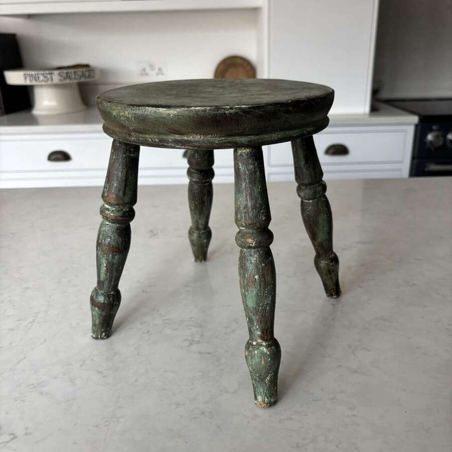 Early 20th Century Four Legged Milking Stool in its Original Green Paint.