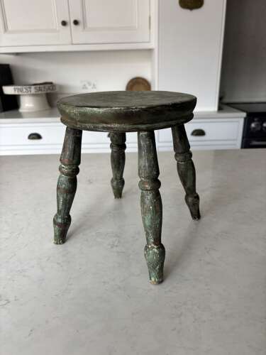 Early 20th Century Four Legged Milking Stool in its Original Green Paint.