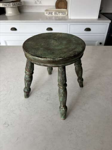 Early 20th Century Four Legged Milking Stool in its Original Green Paint.