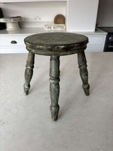 Early 20th Century Four Legged Milking Stool in its Original Green Paint.