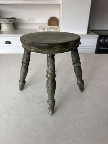 Early 20th Century Four Legged Milking Stool in its Original Green Paint.