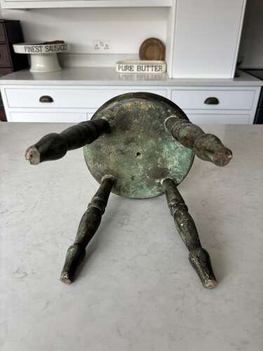 Early 20th Century Four Legged Milking Stool in its Original Green Paint.