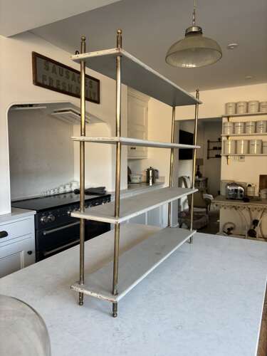 Early 20thC Brass & Painted Pine Bistro Shelves