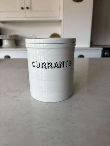 Late Victorian Maling White Banded Kitchen Storage Jar with Lid - Currants