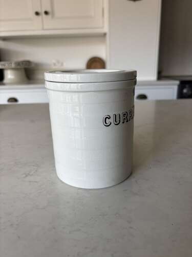 Late Victorian Maling White Banded Kitchen Storage Jar with Lid - Currants