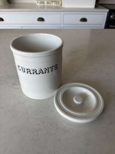Late Victorian Maling White Banded Kitchen Storage Jar with Lid - Currants