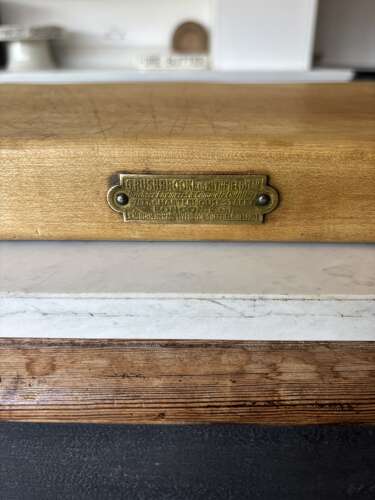 Hard to find Early 20thC Butcher’s Rushbrooke Chopping Board with Brass Plaque