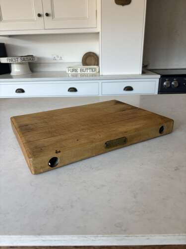 Hard to find Early 20thC Butcher’s Rushbrooke Chopping Board with Brass Plaque