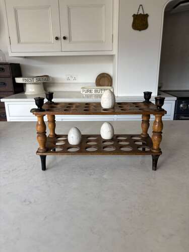 Victorian Treen Two Tier Egg Rack with Turned Column Support - Holds Three Dozen Eggs