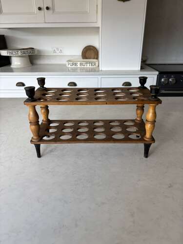 Victorian Treen Two Tier Egg Rack with Turned Column Support - Holds Three Dozen Eggs