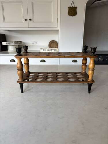 Victorian Treen Two Tier Egg Rack with Turned Column Support - Holds Three Dozen Eggs