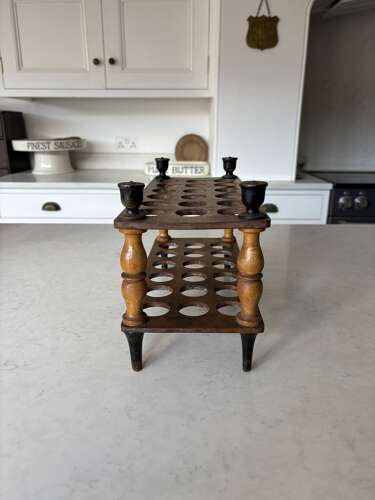 Victorian Treen Two Tier Egg Rack with Turned Column Support - Holds Three Dozen Eggs