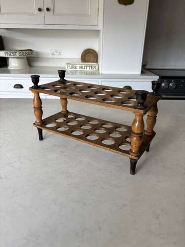 Victorian Treen Two Tier Egg Rack with Turned Column Support - Holds Three Dozen Eggs