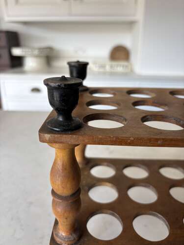 Victorian Treen Two Tier Egg Rack with Turned Column Support - Holds Three Dozen Eggs