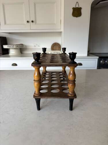 Victorian Treen Two Tier Egg Rack with Turned Column Support - Holds Three Dozen Eggs