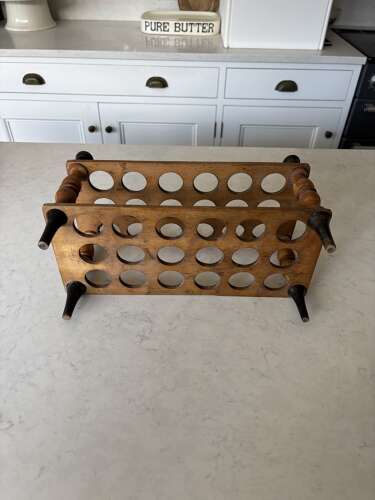 Victorian Treen Two Tier Egg Rack with Turned Column Support - Holds Three Dozen Eggs