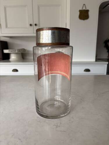 Late Victorian Hand Blown Chemist Jars with Tole Lids & Original Labels