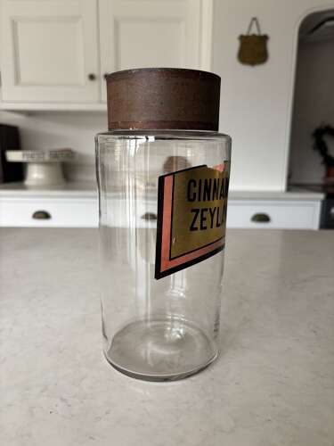 Late Victorian Hand Blown Chemist Jars with Tole Lids & Original Labels