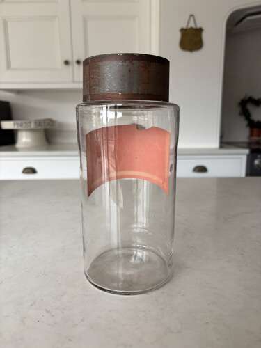Late Victorian Hand Blown Chemist Jars with Tole Lids & Original Labels