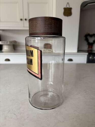 Late Victorian Hand Blown Chemist Jars with Tole Lids & Original Labels
