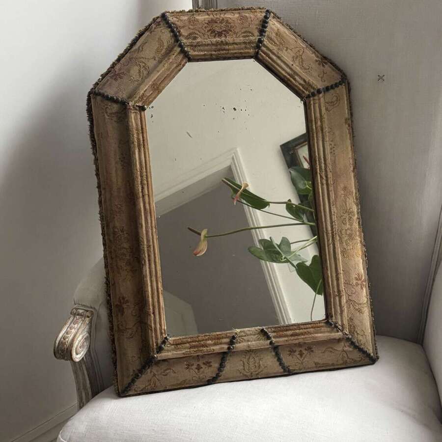 Antique Fabric Covered Mirror - Original Glass - Lovely