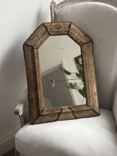 Antique Fabric Covered Mirror - Original Glass - Lovely