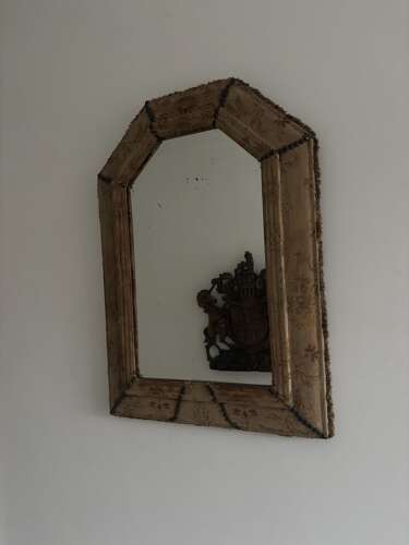 Antique Fabric Covered Mirror - Original Glass - Lovely