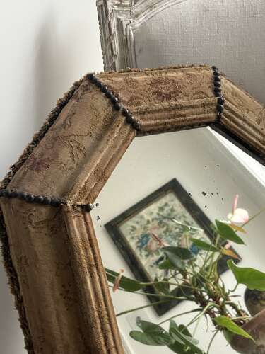 Antique Fabric Covered Mirror - Original Glass - Lovely