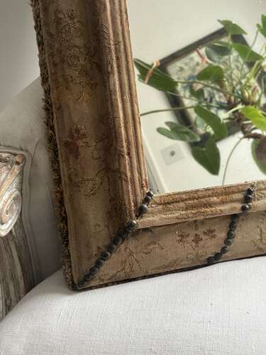 Antique Fabric Covered Mirror - Original Glass - Lovely