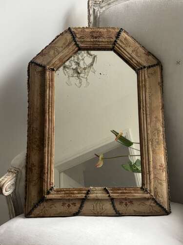Antique Fabric Covered Mirror - Original Glass - Lovely