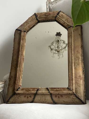 Antique Fabric Covered Mirror - Original Glass - Lovely