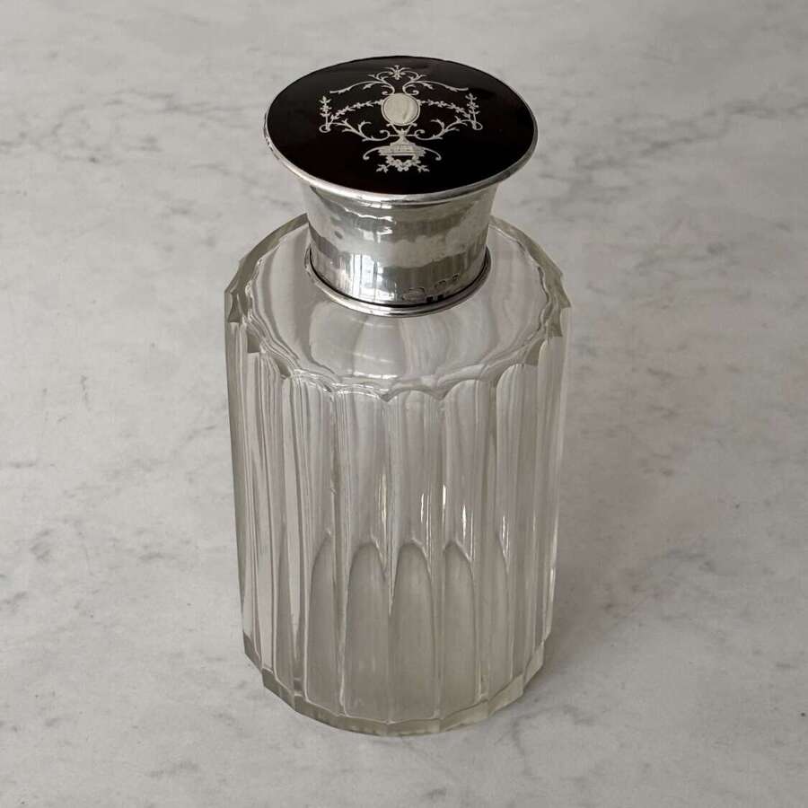 Edwardian Glass Cologne Bottle with Hallmarked Silver &Tortoiseshell Lid