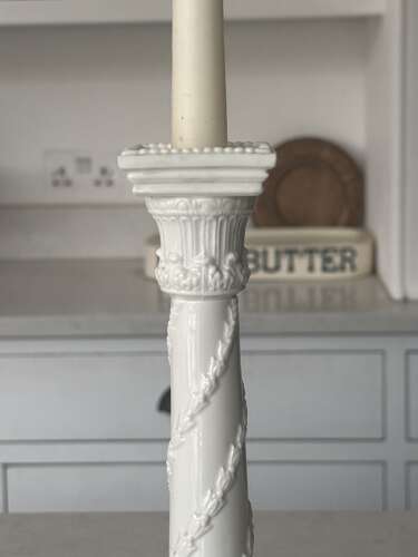 Early 20thC Large White China Column Candlestick