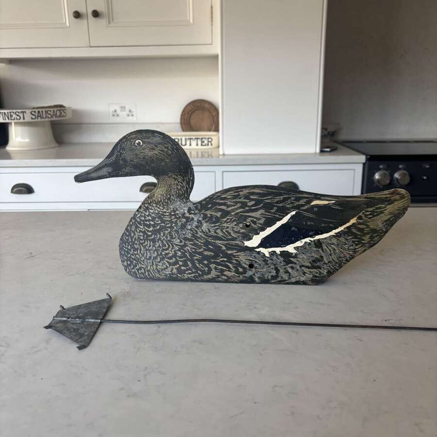 Early 20th Century Female Mallard Duck Decoy with its Stand