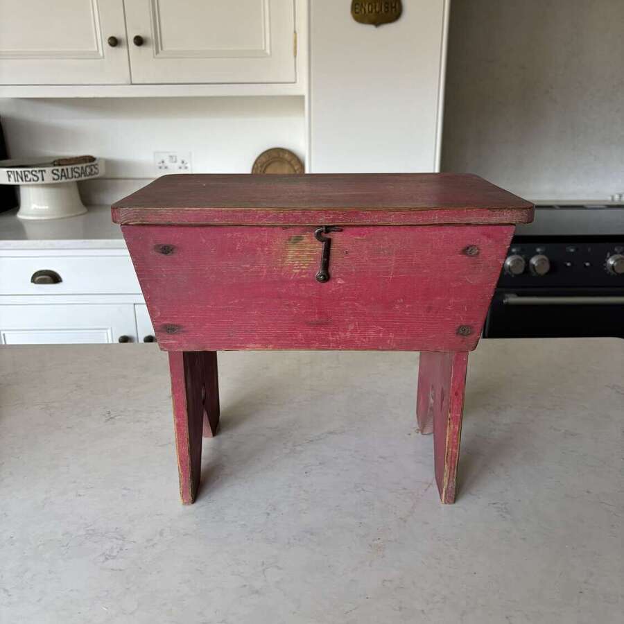 Early 20th Century Pine Box Stool with Lift up Lid in its Original Paint