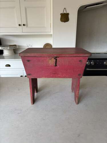 Early 20th Century Pine Box Stool with Lift up Lid in its Original Paint