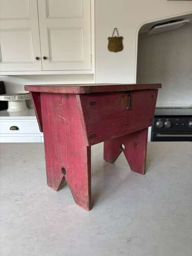 Early 20th Century Pine Box Stool with Lift up Lid in its Original Paint
