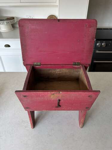 Early 20th Century Pine Box Stool with Lift up Lid in its Original Paint