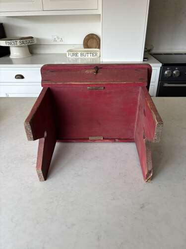 Early 20th Century Pine Box Stool with Lift up Lid in its Original Paint