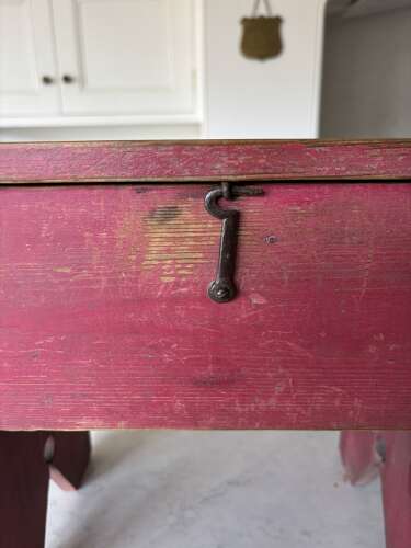 Early 20th Century Pine Box Stool with Lift up Lid in its Original Paint